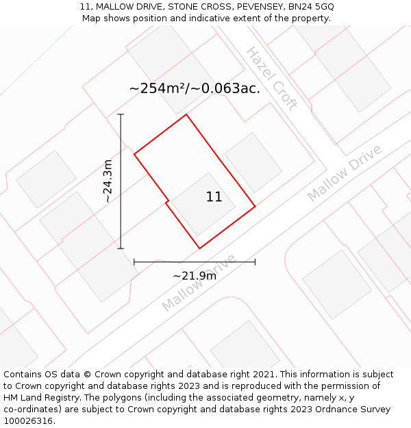 11, MALLOW DRIVE, STONE CROSS, PEVENSEY, BN24 5GQ: Plot and title map
