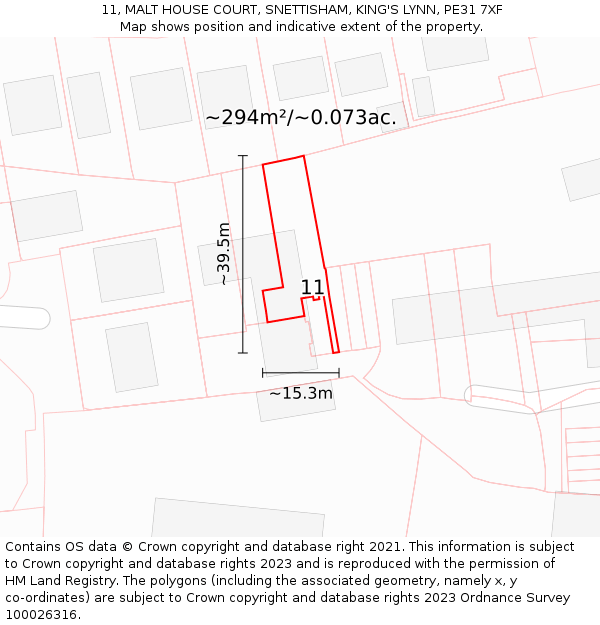 11, MALT HOUSE COURT, SNETTISHAM, KING'S LYNN, PE31 7XF: Plot and title map