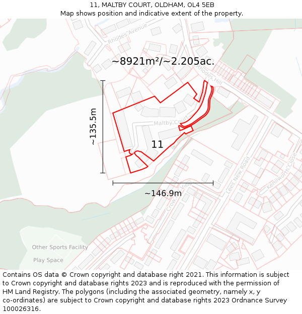 11, MALTBY COURT, OLDHAM, OL4 5EB: Plot and title map