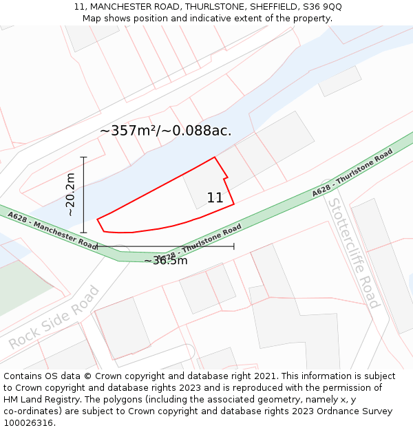 11, MANCHESTER ROAD, THURLSTONE, SHEFFIELD, S36 9QQ: Plot and title map