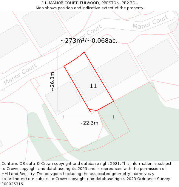 11, MANOR COURT, FULWOOD, PRESTON, PR2 7DU: Plot and title map