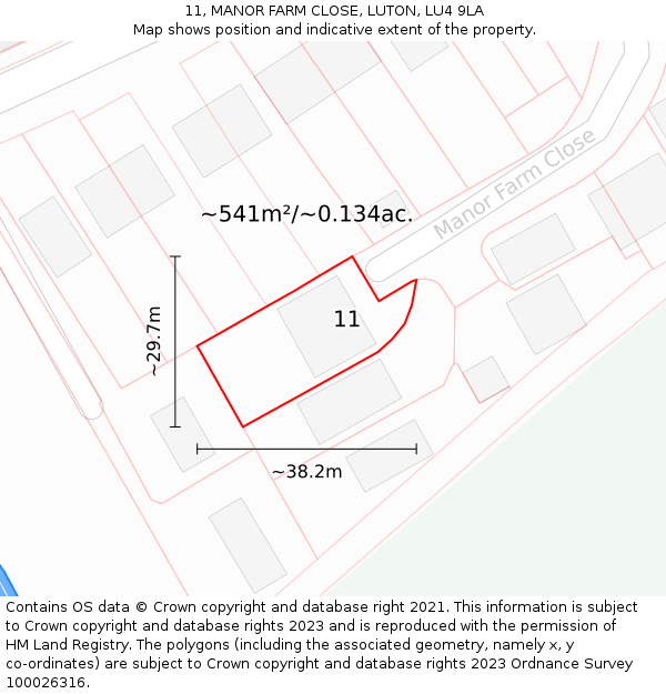 11, MANOR FARM CLOSE, LUTON, LU4 9LA: Plot and title map