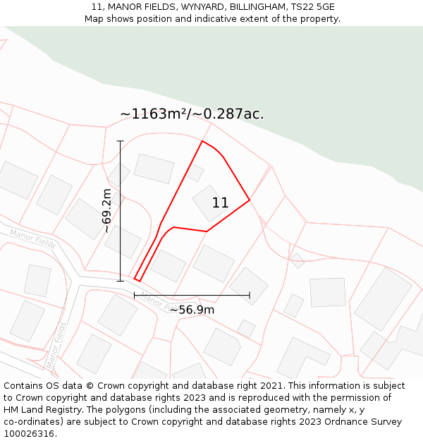 11, MANOR FIELDS, WYNYARD, BILLINGHAM, TS22 5GE: Plot and title map