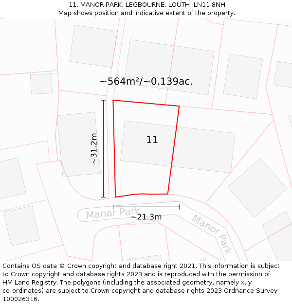 11, MANOR PARK, LEGBOURNE, LOUTH, LN11 8NH: Plot and title map