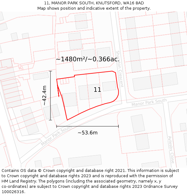 11, MANOR PARK SOUTH, KNUTSFORD, WA16 8AD: Plot and title map