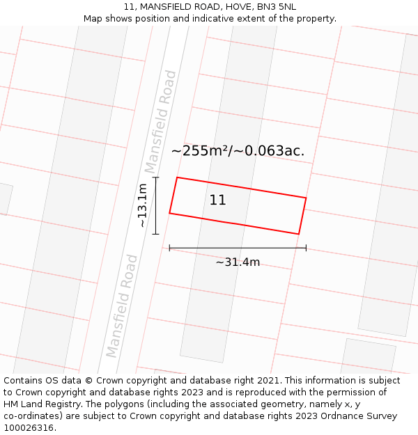 11, MANSFIELD ROAD, HOVE, BN3 5NL: Plot and title map