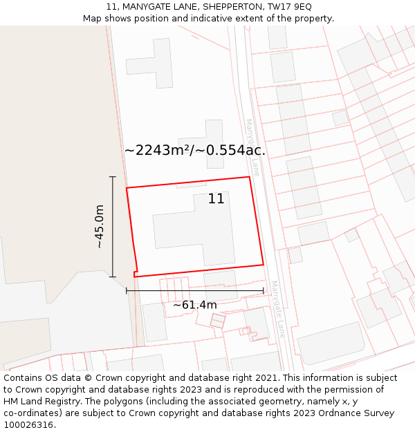 11, MANYGATE LANE, SHEPPERTON, TW17 9EQ: Plot and title map