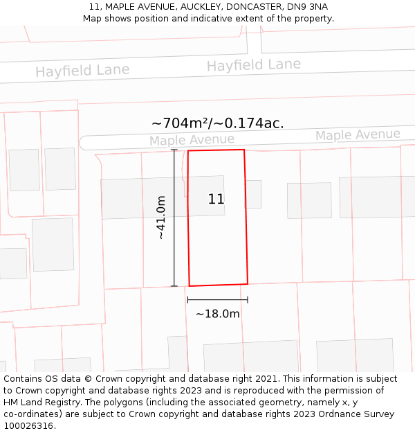 11, MAPLE AVENUE, AUCKLEY, DONCASTER, DN9 3NA: Plot and title map