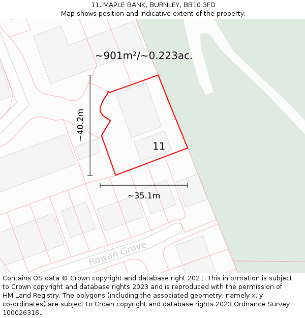 11, MAPLE BANK, BURNLEY, BB10 3FD: Plot and title map