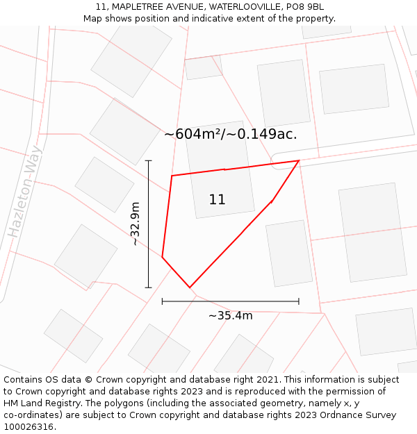 11, MAPLETREE AVENUE, WATERLOOVILLE, PO8 9BL: Plot and title map