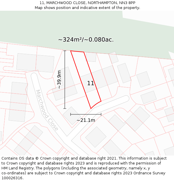 11, MARCHWOOD CLOSE, NORTHAMPTON, NN3 8PP: Plot and title map