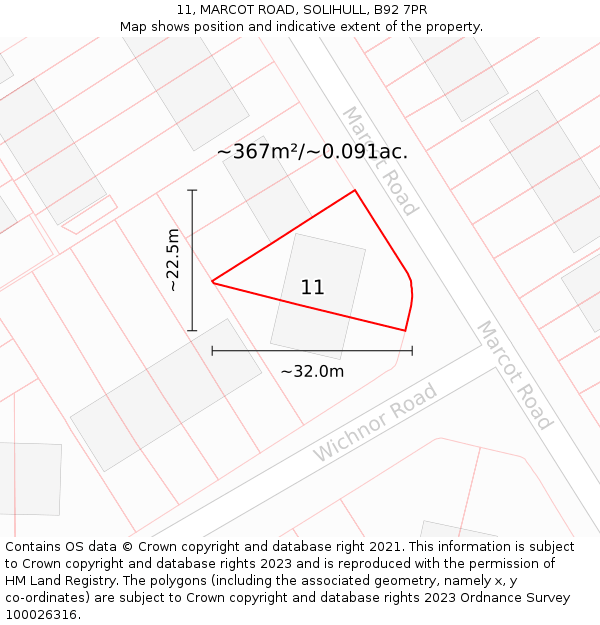 11, MARCOT ROAD, SOLIHULL, B92 7PR: Plot and title map