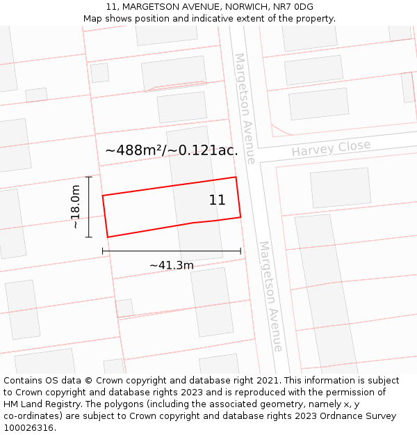 11, MARGETSON AVENUE, NORWICH, NR7 0DG: Plot and title map