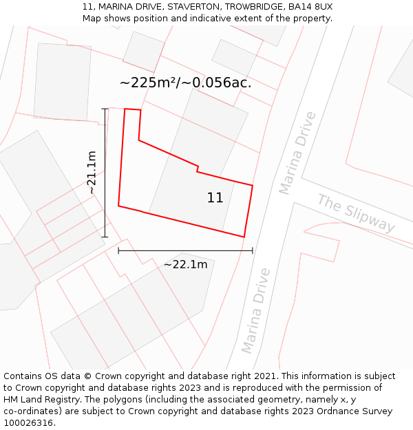 11, MARINA DRIVE, STAVERTON, TROWBRIDGE, BA14 8UX: Plot and title map