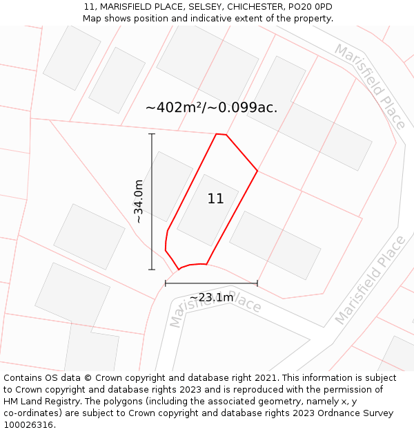 11, MARISFIELD PLACE, SELSEY, CHICHESTER, PO20 0PD: Plot and title map