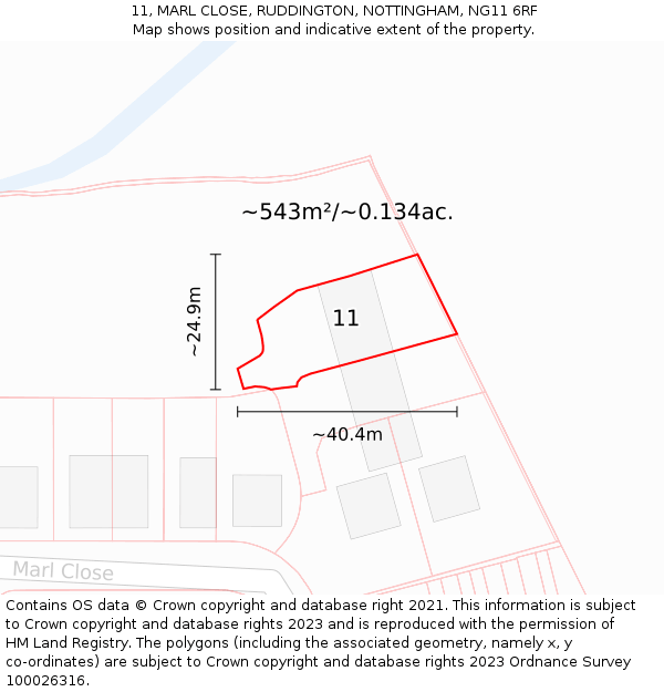 11, MARL CLOSE, RUDDINGTON, NOTTINGHAM, NG11 6RF: Plot and title map