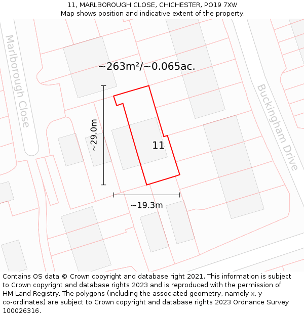 11, MARLBOROUGH CLOSE, CHICHESTER, PO19 7XW: Plot and title map