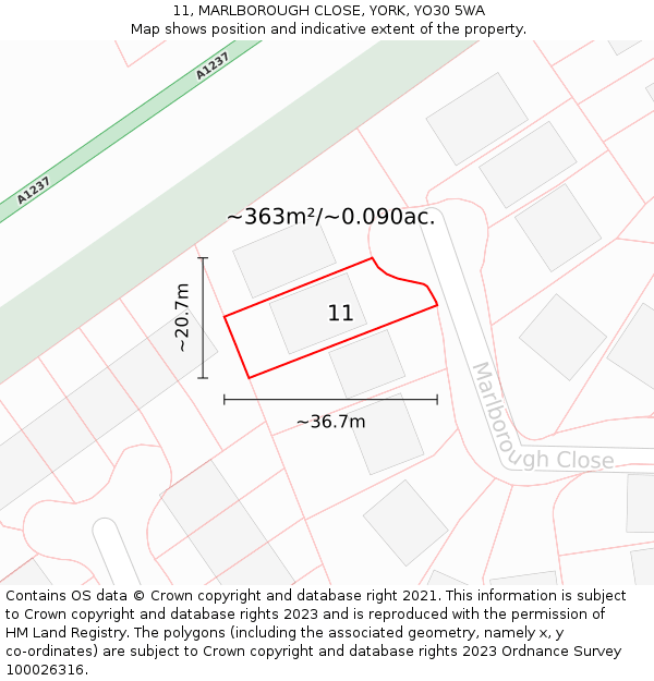 11, MARLBOROUGH CLOSE, YORK, YO30 5WA: Plot and title map