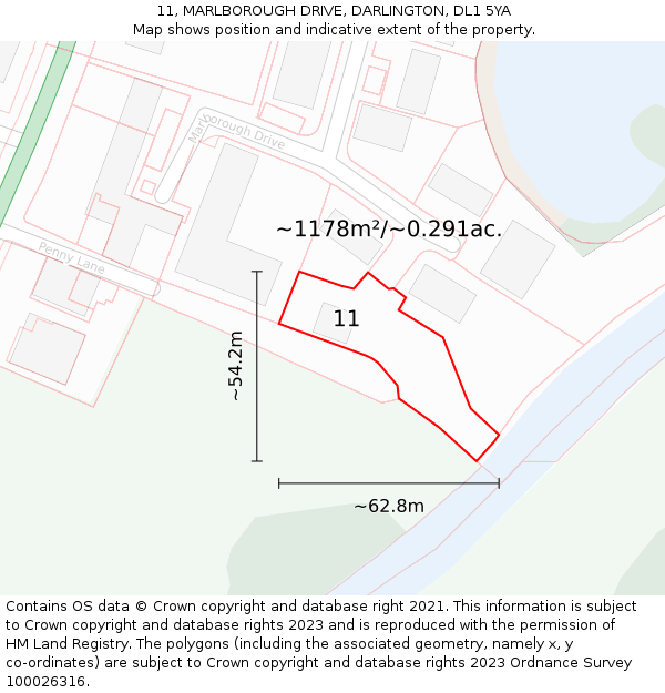 11, MARLBOROUGH DRIVE, DARLINGTON, DL1 5YA: Plot and title map