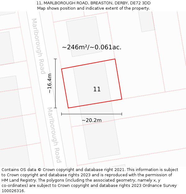 11, MARLBOROUGH ROAD, BREASTON, DERBY, DE72 3DD: Plot and title map