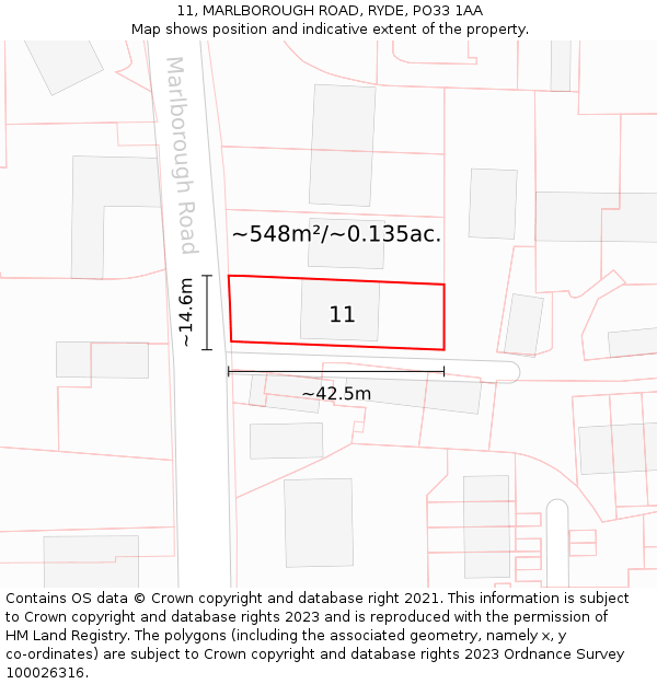 11, MARLBOROUGH ROAD, RYDE, PO33 1AA: Plot and title map