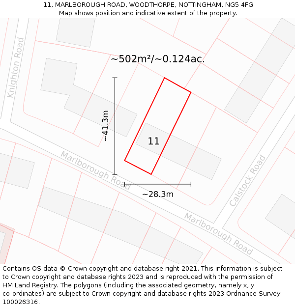 11, MARLBOROUGH ROAD, WOODTHORPE, NOTTINGHAM, NG5 4FG: Plot and title map