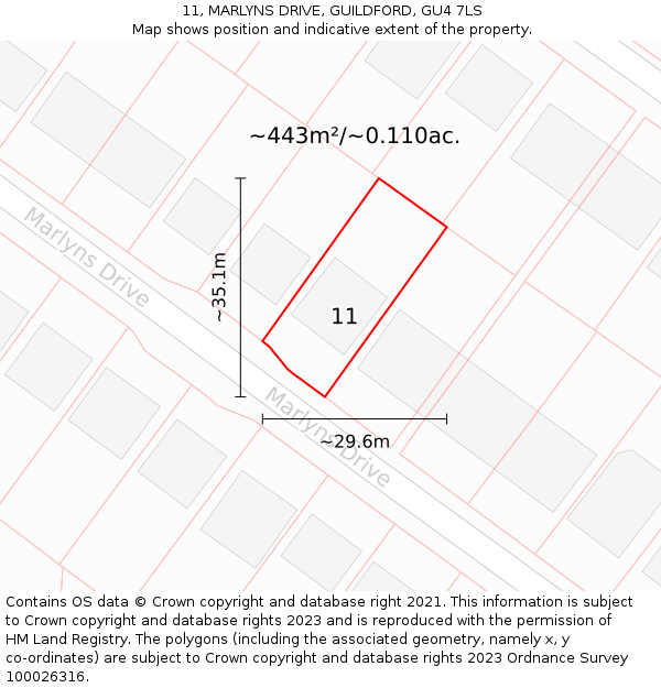 11, MARLYNS DRIVE, GUILDFORD, GU4 7LS: Plot and title map