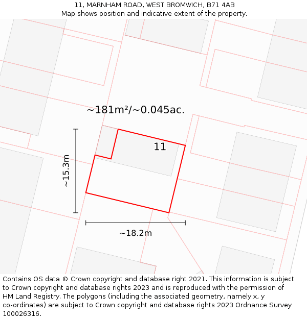 11, MARNHAM ROAD, WEST BROMWICH, B71 4AB: Plot and title map