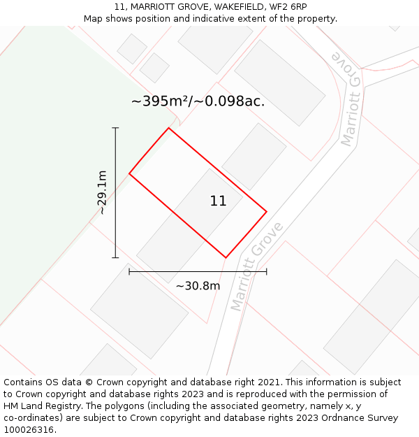 11, MARRIOTT GROVE, WAKEFIELD, WF2 6RP: Plot and title map