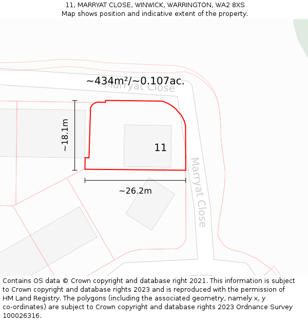 11, MARRYAT CLOSE, WINWICK, WARRINGTON, WA2 8XS: Plot and title map
