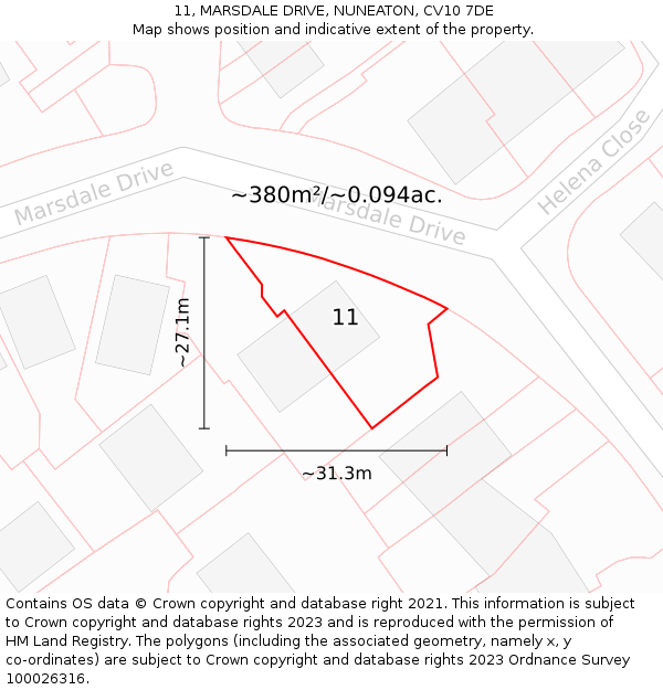 11, MARSDALE DRIVE, NUNEATON, CV10 7DE: Plot and title map