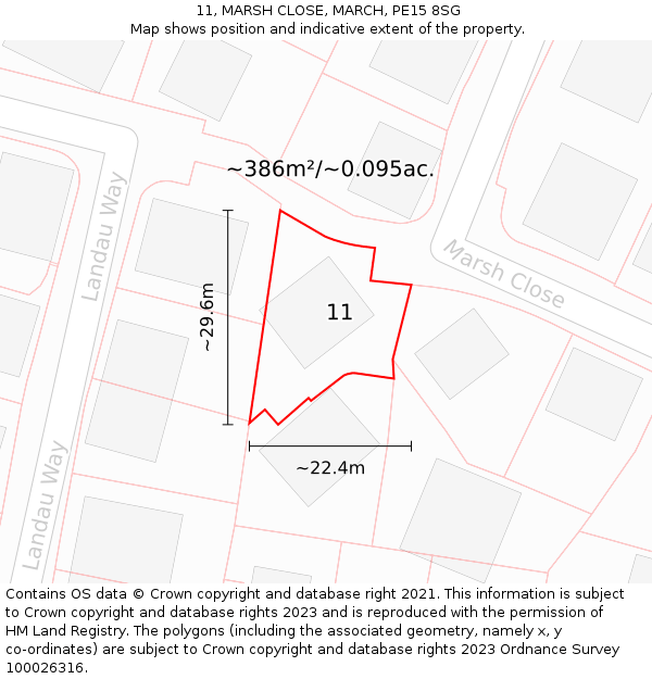 11, MARSH CLOSE, MARCH, PE15 8SG: Plot and title map