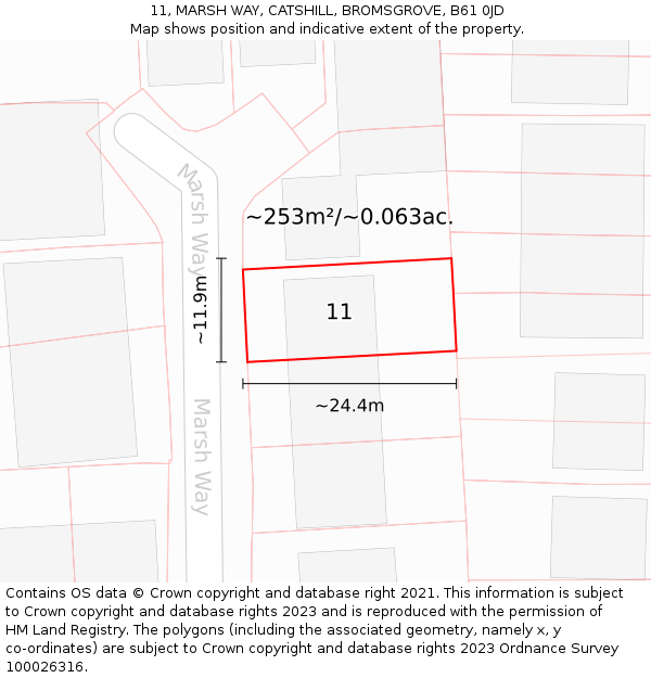 11, MARSH WAY, CATSHILL, BROMSGROVE, B61 0JD: Plot and title map
