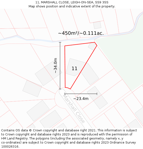 11, MARSHALL CLOSE, LEIGH-ON-SEA, SS9 3SS: Plot and title map