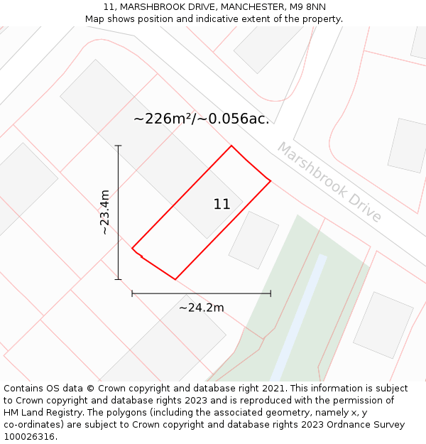 11, MARSHBROOK DRIVE, MANCHESTER, M9 8NN: Plot and title map