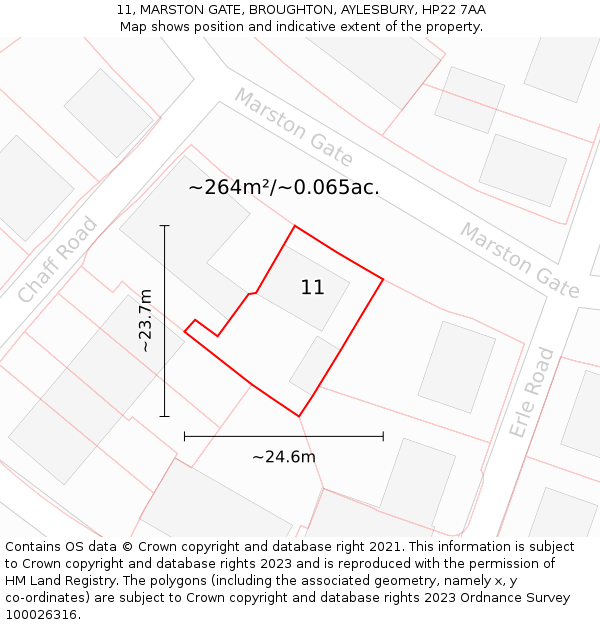 11, MARSTON GATE, BROUGHTON, AYLESBURY, HP22 7AA: Plot and title map