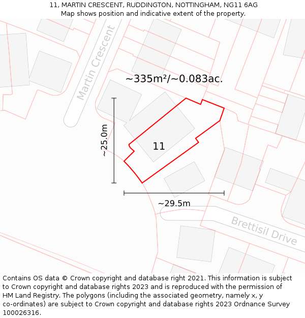 11, MARTIN CRESCENT, RUDDINGTON, NOTTINGHAM, NG11 6AG: Plot and title map