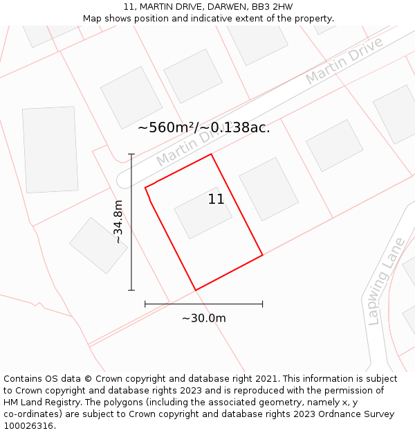 11, MARTIN DRIVE, DARWEN, BB3 2HW: Plot and title map