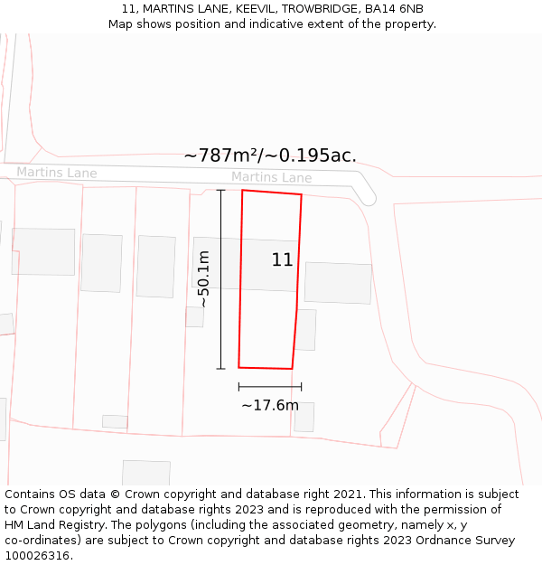 11, MARTINS LANE, KEEVIL, TROWBRIDGE, BA14 6NB: Plot and title map