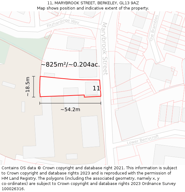 11, MARYBROOK STREET, BERKELEY, GL13 9AZ: Plot and title map