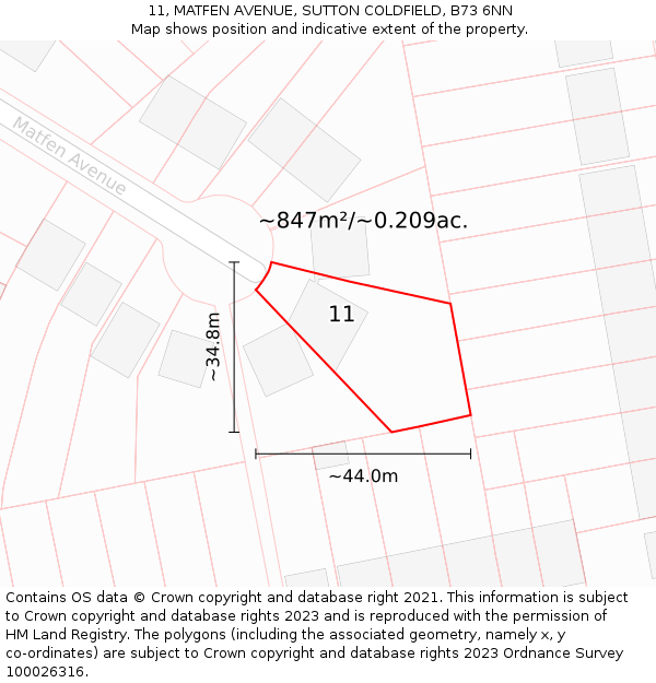11, MATFEN AVENUE, SUTTON COLDFIELD, B73 6NN: Plot and title map
