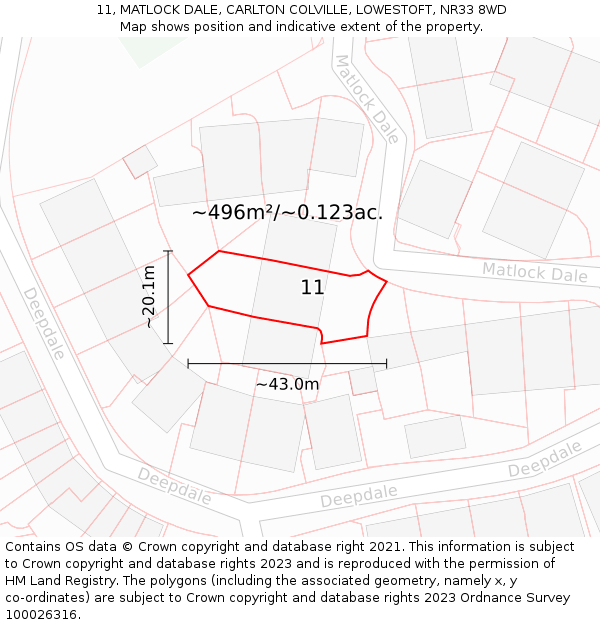 11, MATLOCK DALE, CARLTON COLVILLE, LOWESTOFT, NR33 8WD: Plot and title map