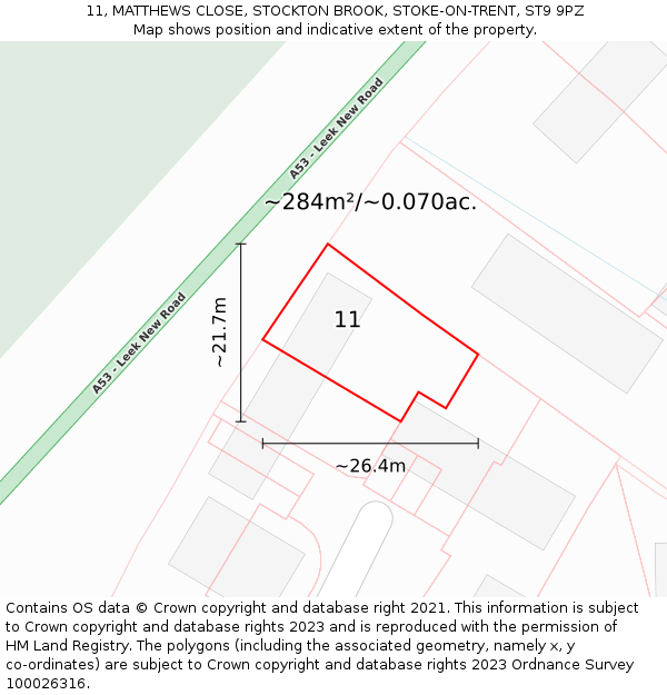 11, MATTHEWS CLOSE, STOCKTON BROOK, STOKE-ON-TRENT, ST9 9PZ: Plot and title map