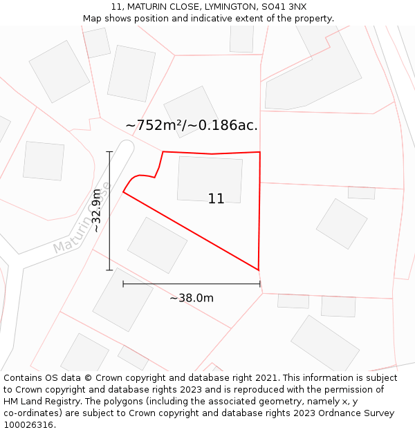 11, MATURIN CLOSE, LYMINGTON, SO41 3NX: Plot and title map