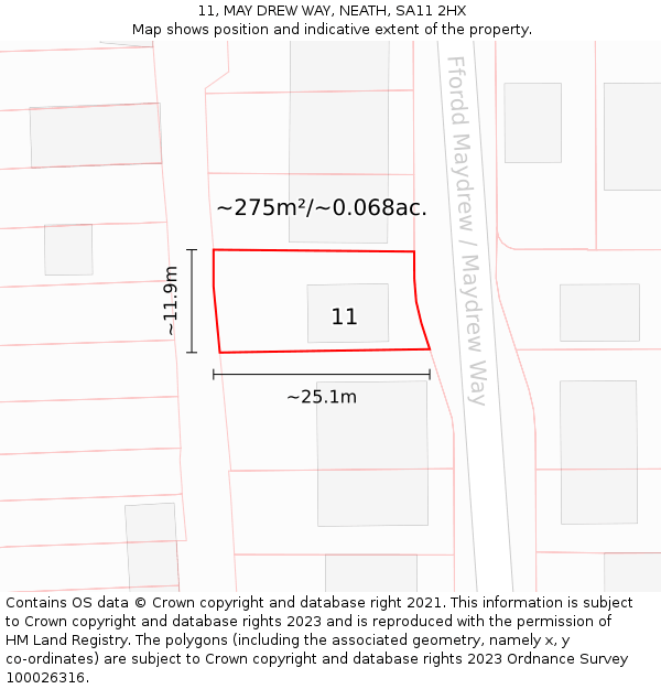 11, MAY DREW WAY, NEATH, SA11 2HX: Plot and title map