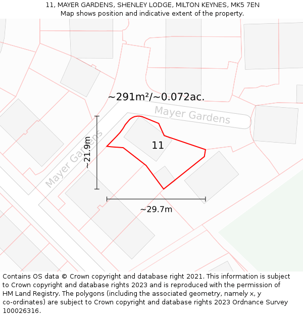 11, MAYER GARDENS, SHENLEY LODGE, MILTON KEYNES, MK5 7EN: Plot and title map