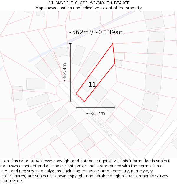 11, MAYFIELD CLOSE, WEYMOUTH, DT4 0TE: Plot and title map