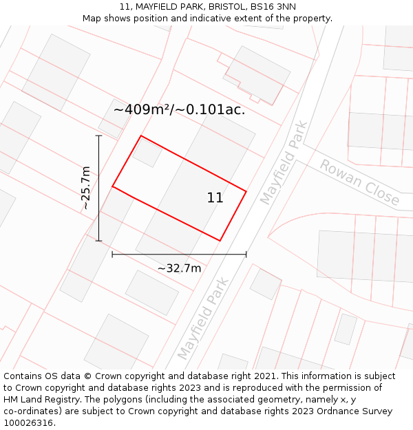 11, MAYFIELD PARK, BRISTOL, BS16 3NN: Plot and title map