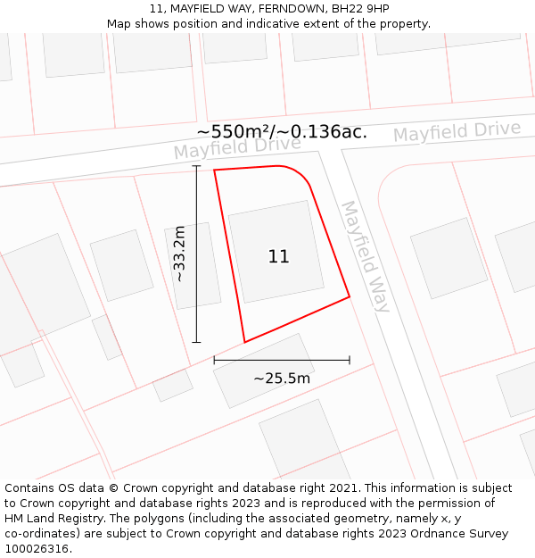 11, MAYFIELD WAY, FERNDOWN, BH22 9HP: Plot and title map