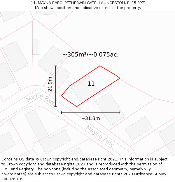 11, MAYNA PARC, PETHERWIN GATE, LAUNCESTON, PL15 8PZ: Plot and title map